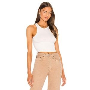 Free People NWT High Neck Ribbed Crop Top Sleeveless Racerback Tank White L New